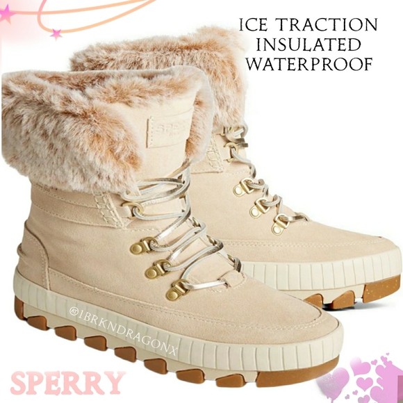 NWT WATERPROOF BOOT SPERRY IVORY ICE TRACTION WINTER BOOTS LACE UP INSULATED